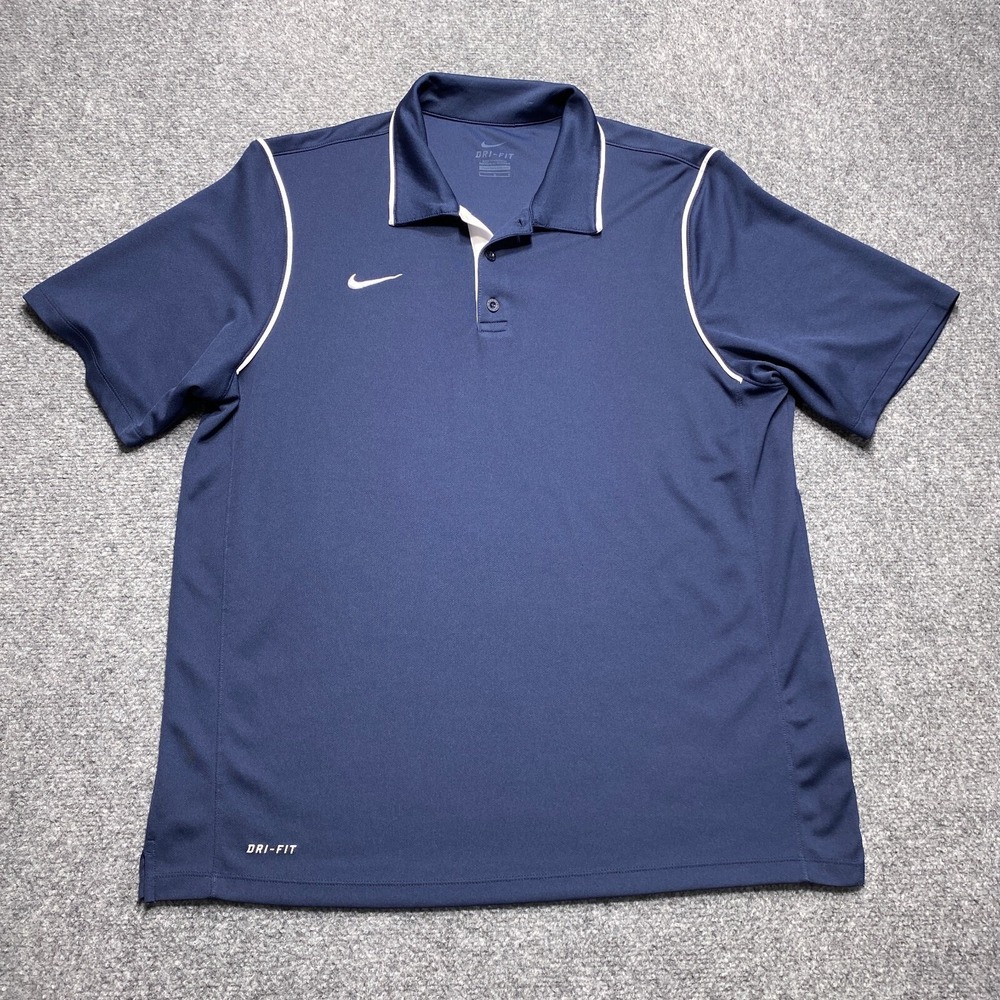 Nike Polo Shirt Mens Large Navy Blue Dri-FIT Short Sleeve Golf Performance
